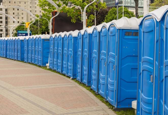 portable restrooms with sink and hand sanitizer stations, available at a festival in Cypress